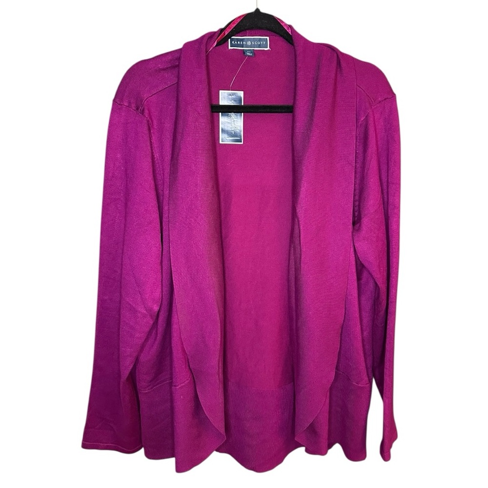 Karen Scott Fuchsia Berry Open Front Cardigan Size 2X  lounge comfy casual new
